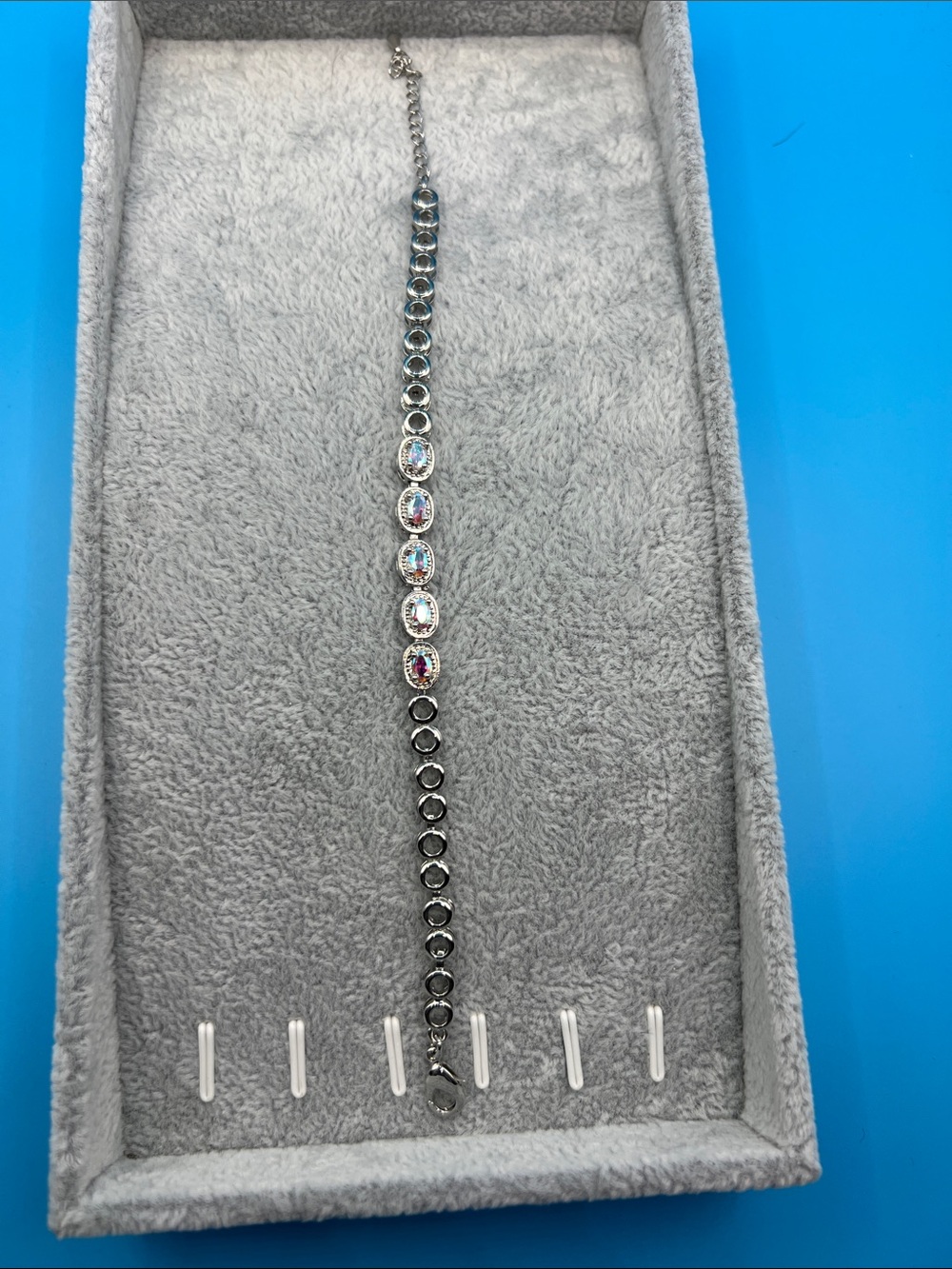 Silver-Tone Bracelet with Clear Oval iridescent Crystals - Women's Jewelry